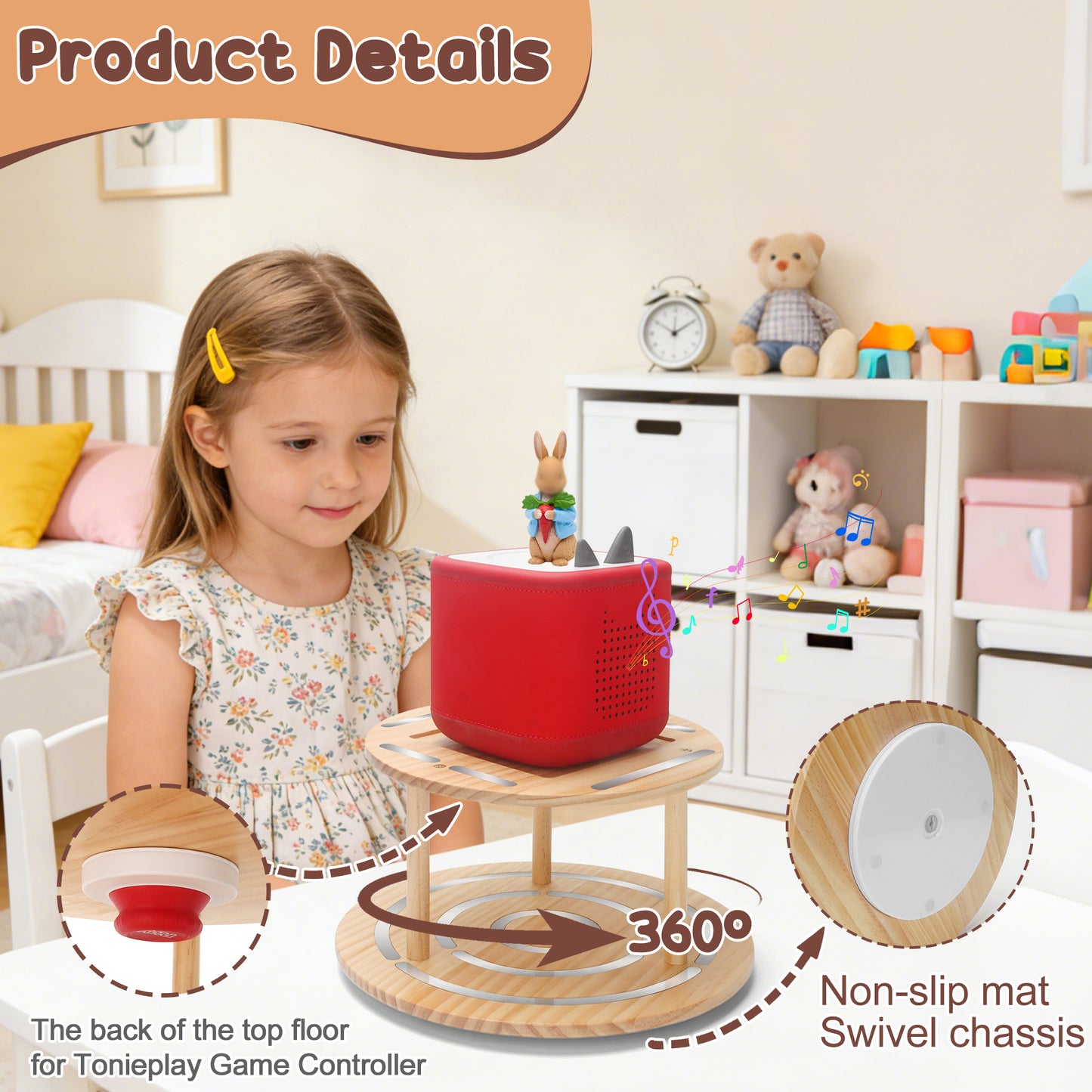 Compatible with Tonies 360° Rotating Display Shelf – 2-Tier, Holds 20–30 Figures