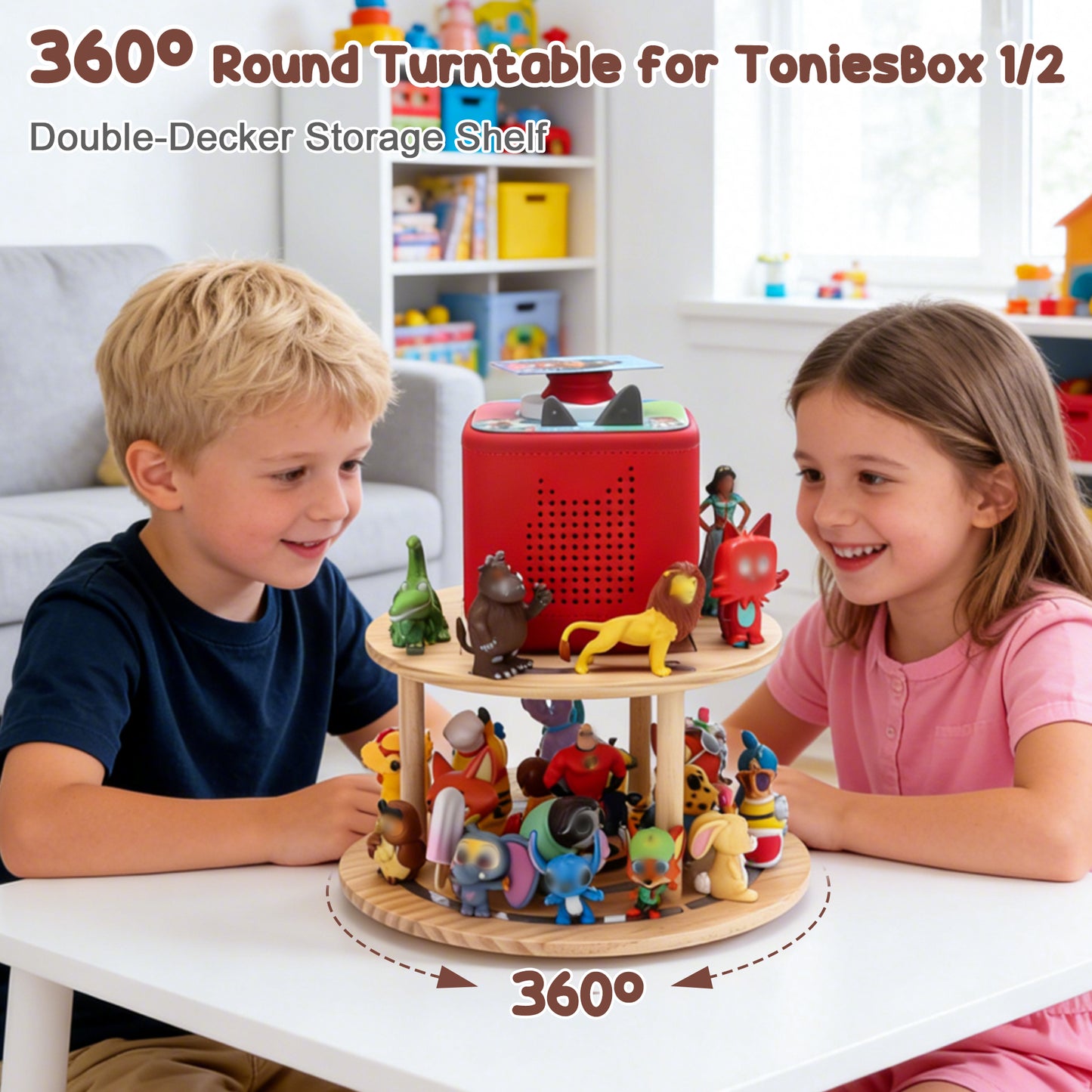 Compatible with Tonies 360° Rotating Display Shelf – 2-Tier, Holds 20–30 Figures