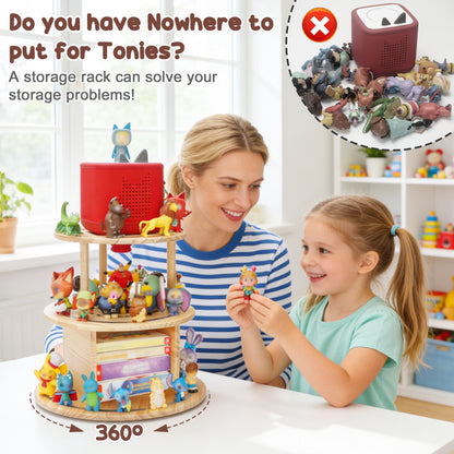 Compatible with Tonies 360° Rotating Display Shelf – 2-Tier, Holds 20–30 Figures