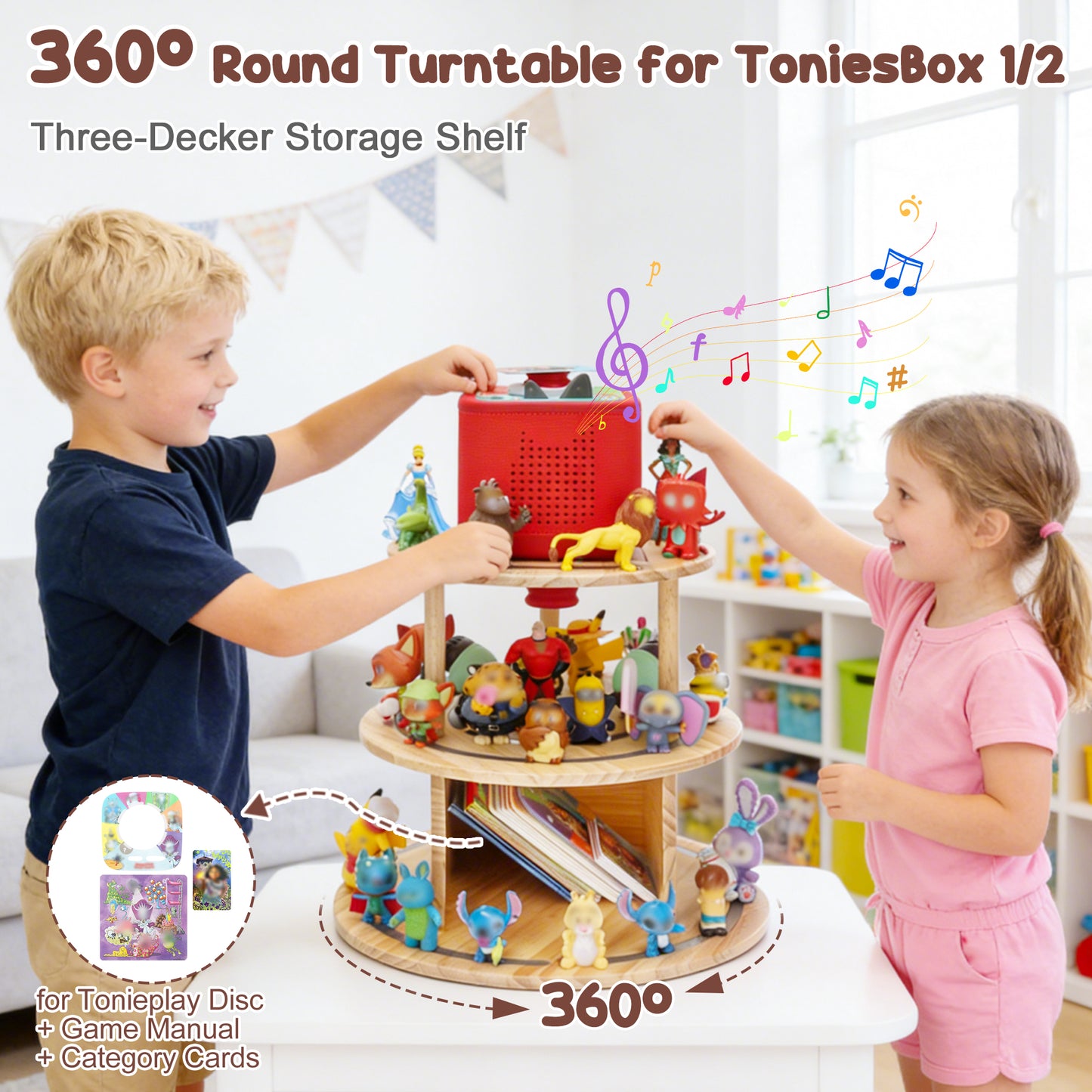 Compatible with Tonies 360° Rotating Display Shelf – 2-Tier, Holds 20–30 Figures