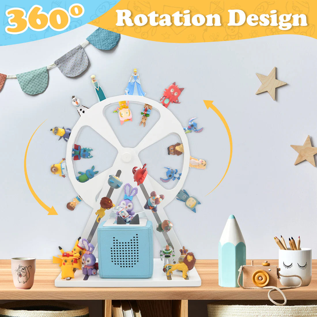 360° drehbares Riesenrad-Displayregal kompatibel mit Tonies – Bietet Platz für über 80 Figuren, inklusive 60 Metallplättchen