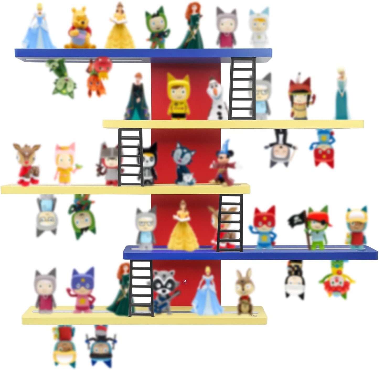 Magnetisches Holz-Regal kompatibel mit Tonies – Bunt | Wandmontage, fasst 12–35 Figuren