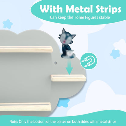 Cloud Magnetic Display Shelf Compatible with Tonies – Grey | Holds 12–20 Figures, Fits Audio Player & Charging Station