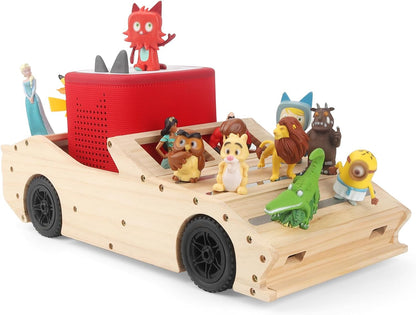 Compatible with Tonies Wooden Magnetic Sports Car Shelf – Storage & Play Trailer