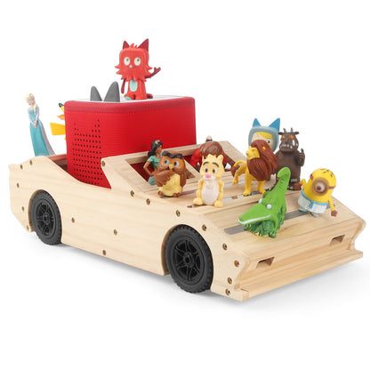 Compatible with Tonies Wooden Magnetic Sports Car Shelf – Storage & Play Trailer