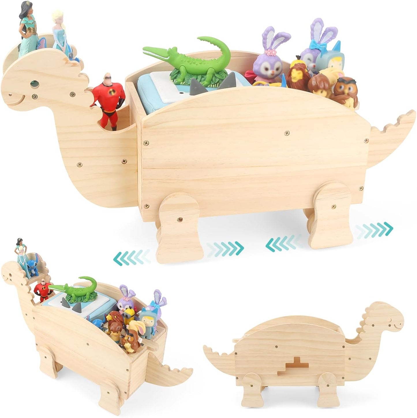 Kompatibel mit Tonies Magnetisches Holz-Display-Regal – Dinosaurier-Auto, verschiebbares Design, fasst 15–25 Figuren