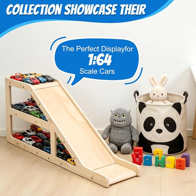 3-Tier Wooden Car Garage – Holds 60+ Cars, Racetrack & DIY Paintable
