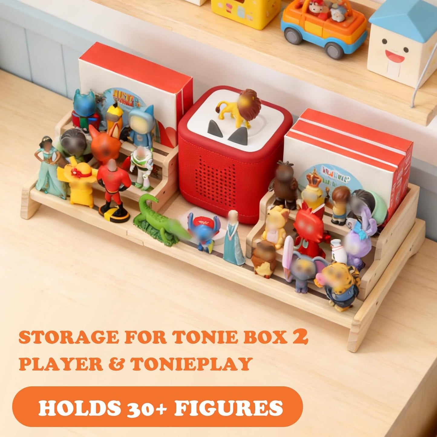 Magnetic Display Shelf Compatible with Tonies – Holds 30+ Figures | Listening Station for Audio Player 1 & 2