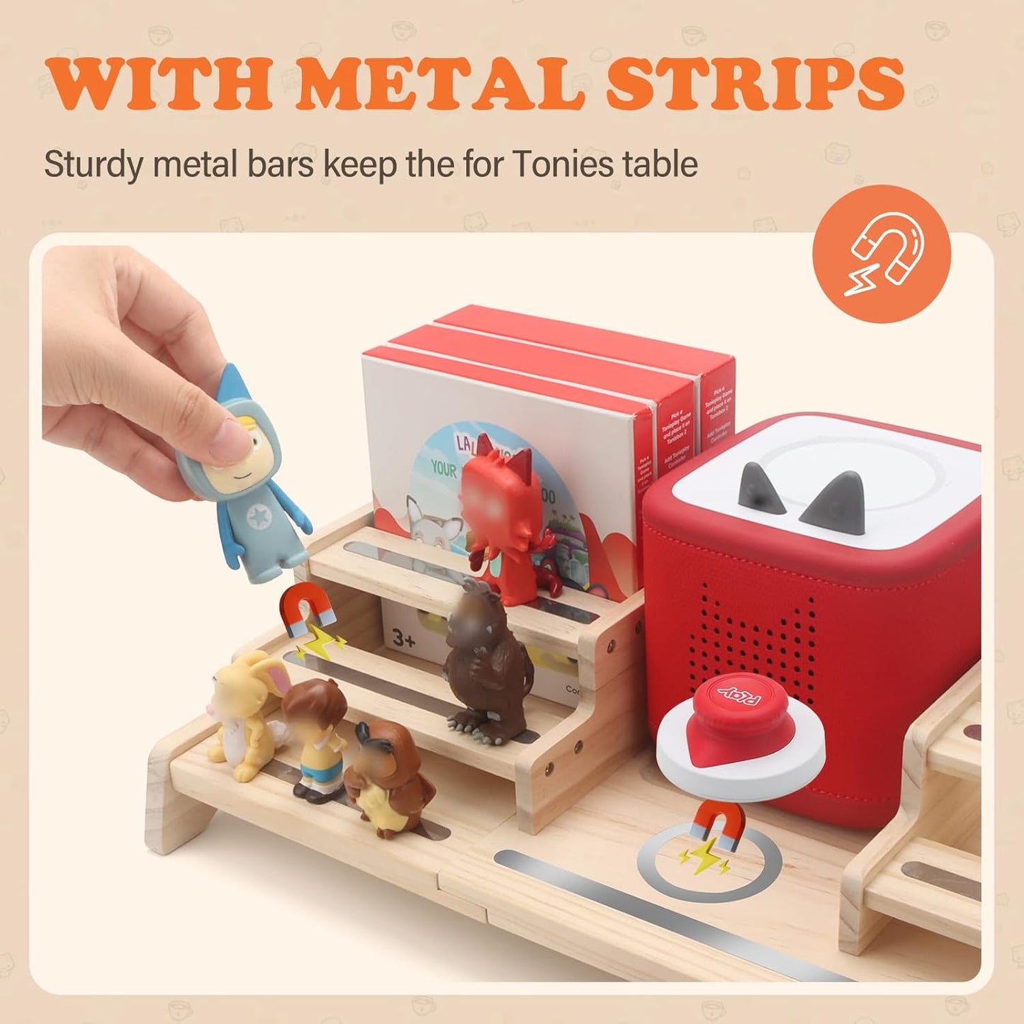 Magnetic Display Shelf Compatible with Tonies – Holds 30+ Figures | Listening Station for Audio Player 1 & 2