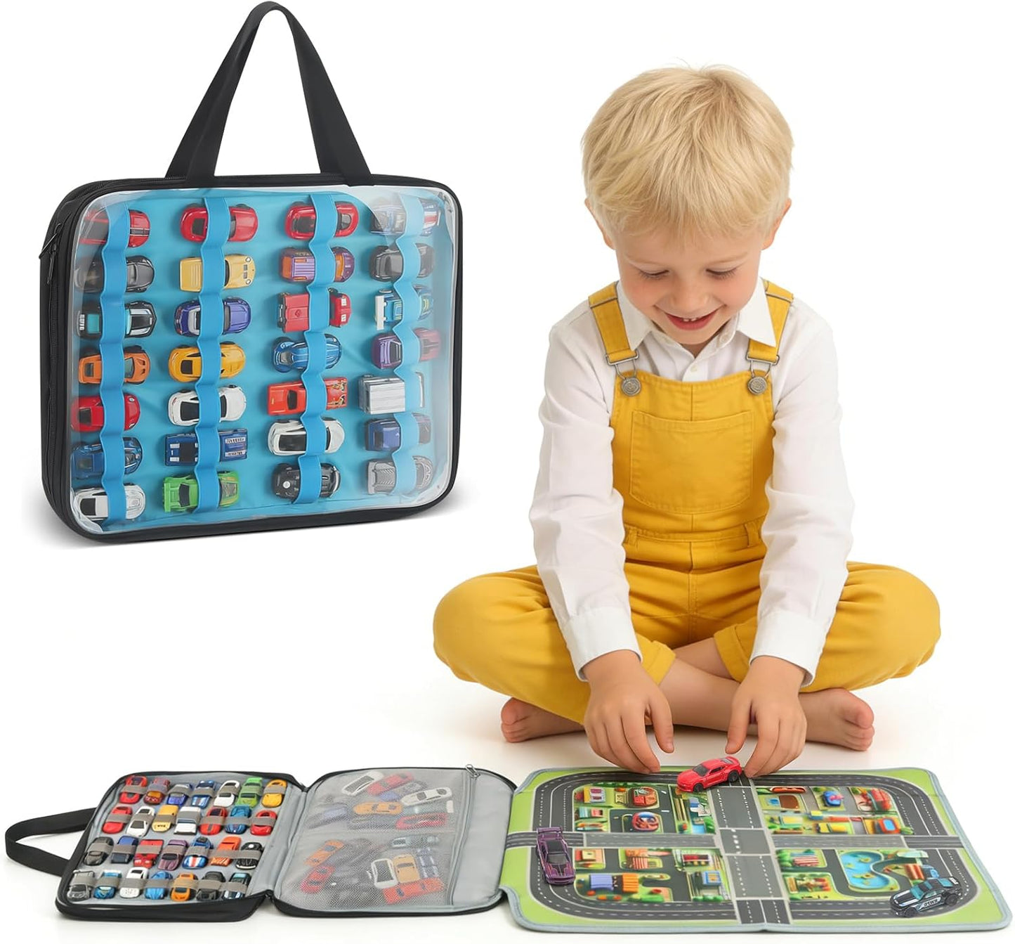 Car Storage Case with Play Mat – 56 Slots for Hot Wheels & Matchbox Cars