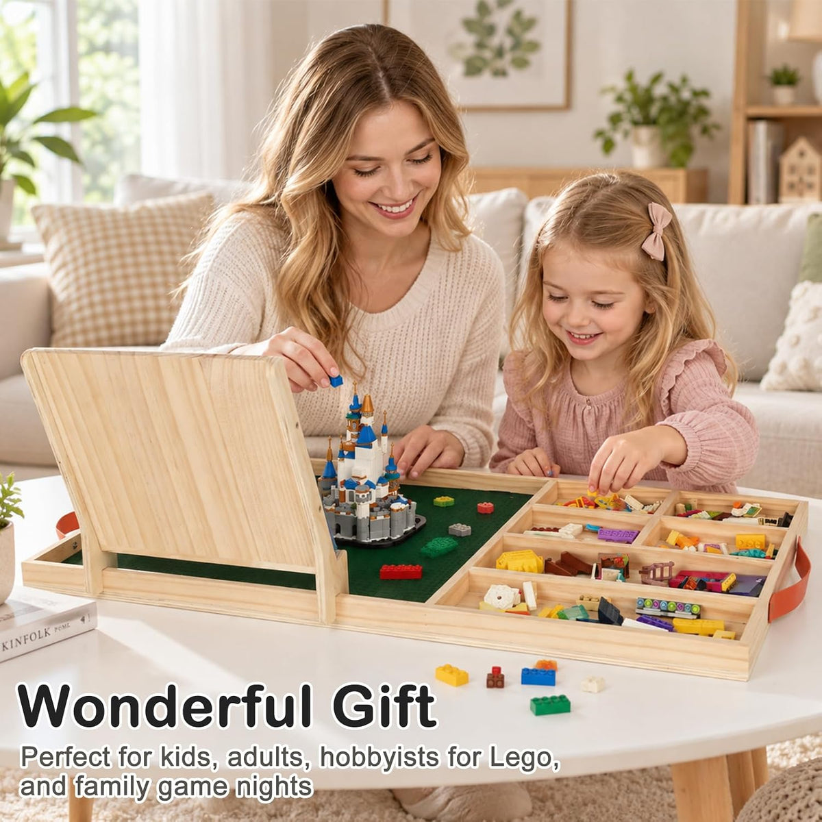 Wooden Building Tray with Felt Mat & Sorting Compartments