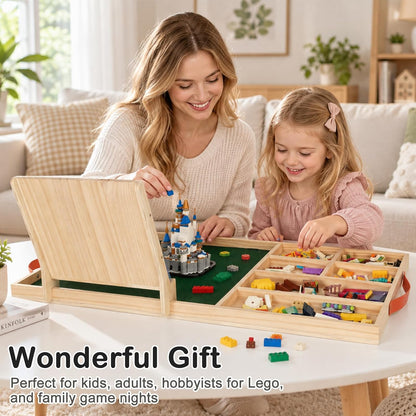 Wooden Building Tray with Felt Mat & Sorting Compartments