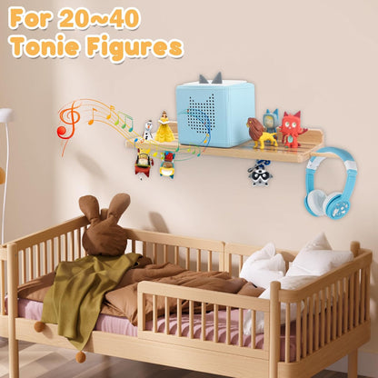 Magnetic Wooden Tonie Shelf – Natural | Wall Mounted for Toniebox 1 & 2, Holds 12–35 Figures