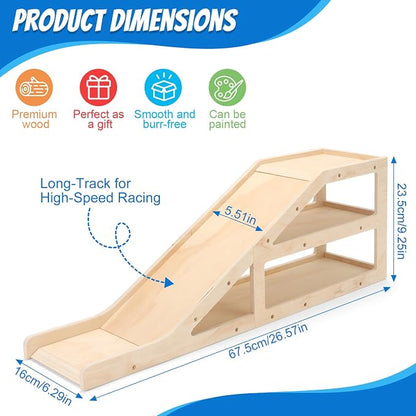 3-Tier Wooden Car Garage – Holds 60+ Cars, Racetrack & DIY Paintable