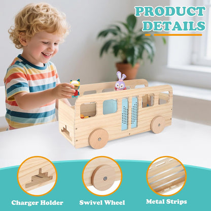 Compatible with Tonies Wooden Little Bus Shelf – Holds 20–30 Figures