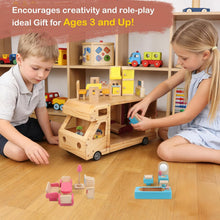 Wooden RV Camper Dollhouse – Rolling Motorhome with Full Furniture Set