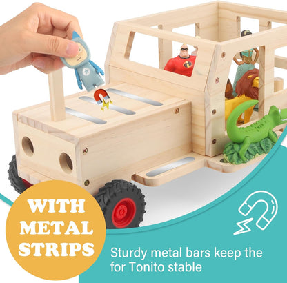 Compatible with Tonies Wooden Magnetic Display Shelf – Tractor, Holds 20–30 Figures