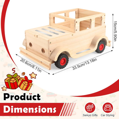 Wooden Floating Display Shelf Compatible with Tonies – Magnetic, Fits Audio Player 1 & 2 (Natural, Car)