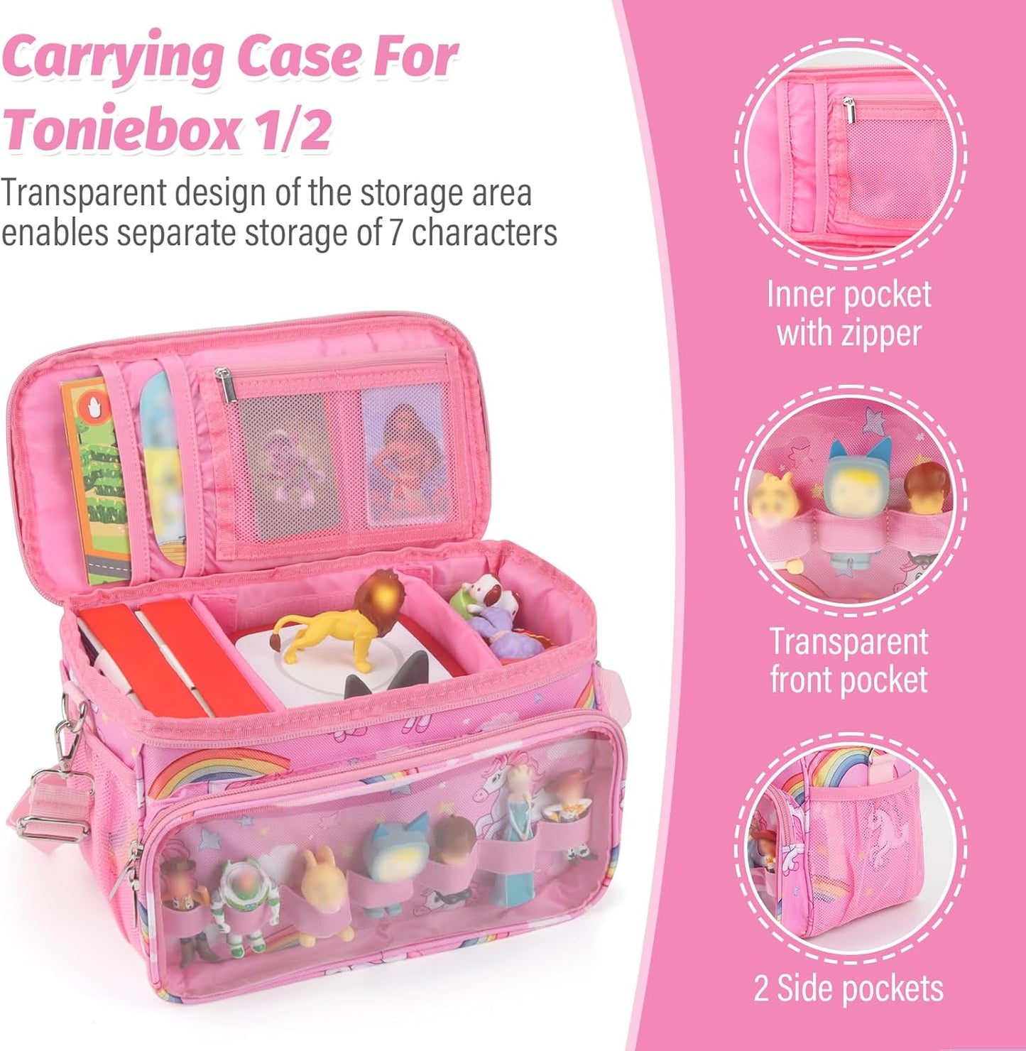 Compatible with Tonies Carrying Case – Protective Storage Bag with Adjustable Dividers, Pink