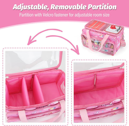 Compatible with Tonies Carrying Case – Transparent Lid Bag with Shoulder Strap, Pink