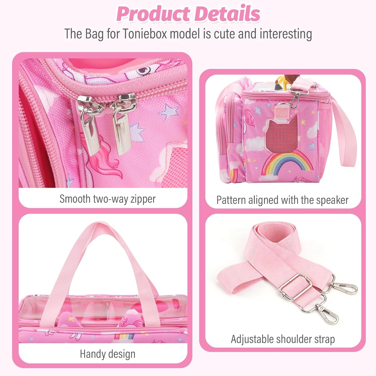 Compatible with Tonies Carrying Case – Transparent Lid Bag with Shoulder Strap, Pink