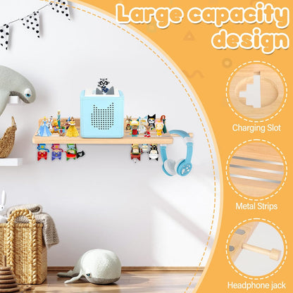 Magnetic Wooden Tonie Shelf – Natural | Wall Mounted for Toniebox 1 & 2, Holds 12–35 Figures