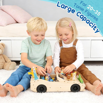 Compatible with Tonies Wooden Magnetic Sports Car Shelf – Storage & Play Trailer