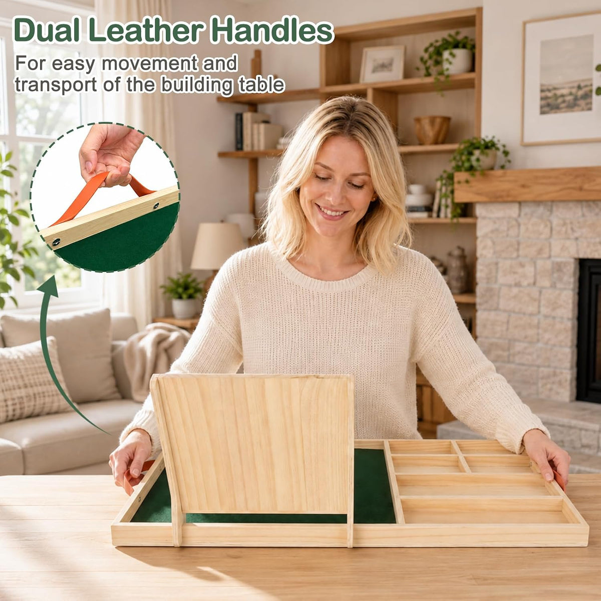 Wooden Building Tray with Felt Mat & Sorting Compartments