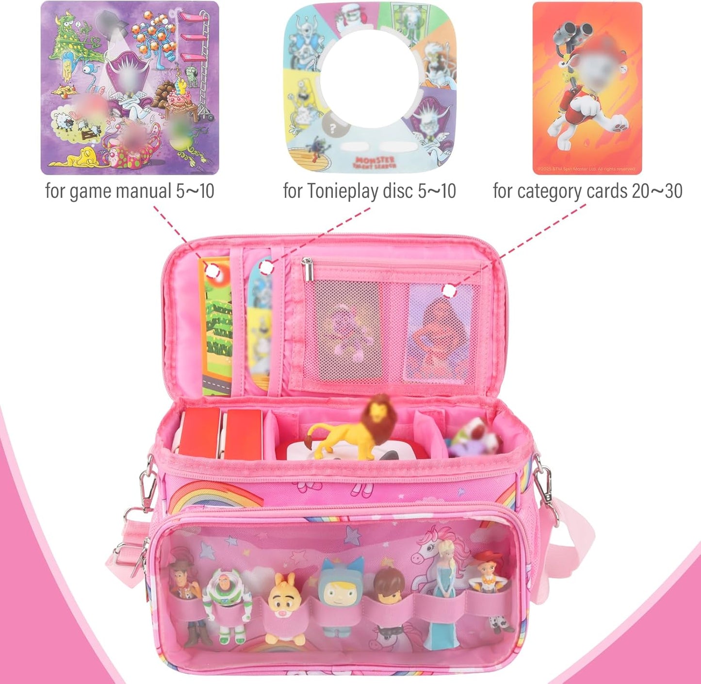 Compatible with Tonies Carrying Case – Protective Storage Bag with Adjustable Dividers, Pink
