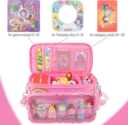 Compatible with Tonies Carrying Case – Protective Storage Bag with Adjustable Dividers, Pink