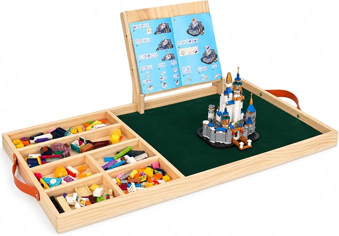 Wooden Building Tray with Felt Mat & Sorting Compartments