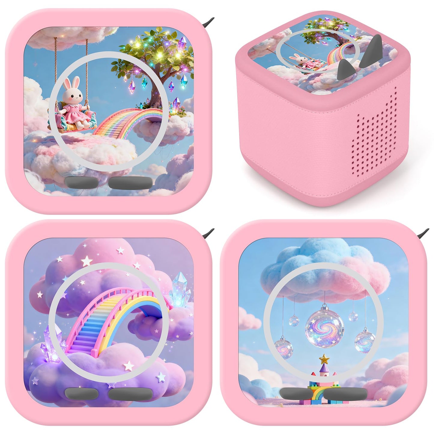 Compatible with Tonies Decorative Skins – 3 Fantasy Stickers (Bunny & Rainbow)