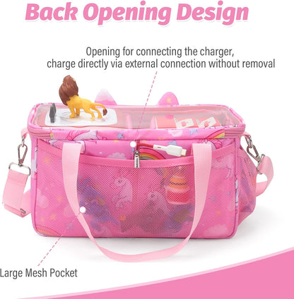 Compatible with Tonies Carrying Case – Transparent Lid Bag with Shoulder Strap, Pink