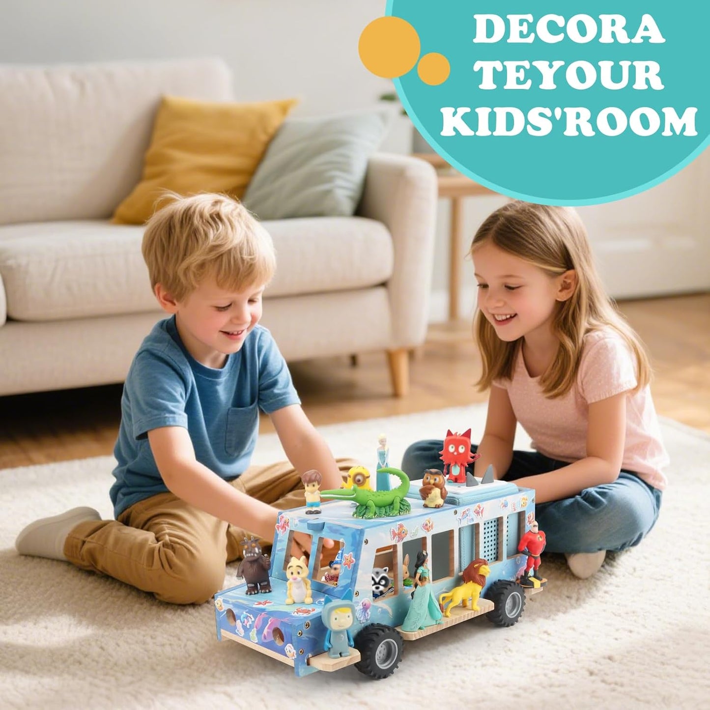 Compatible with Tonies Wooden Ocean Car Shelf – Rolling Display, Holds 15–25 Figures, Includes 35 Metal Plates + 3 Stickers