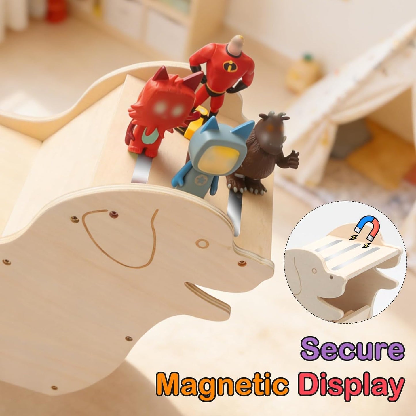 Compatible with Tonies Wooden Rolling Dog Storage Shelf – Pull-Along Toy, Holds 50+ Figures + Accessories