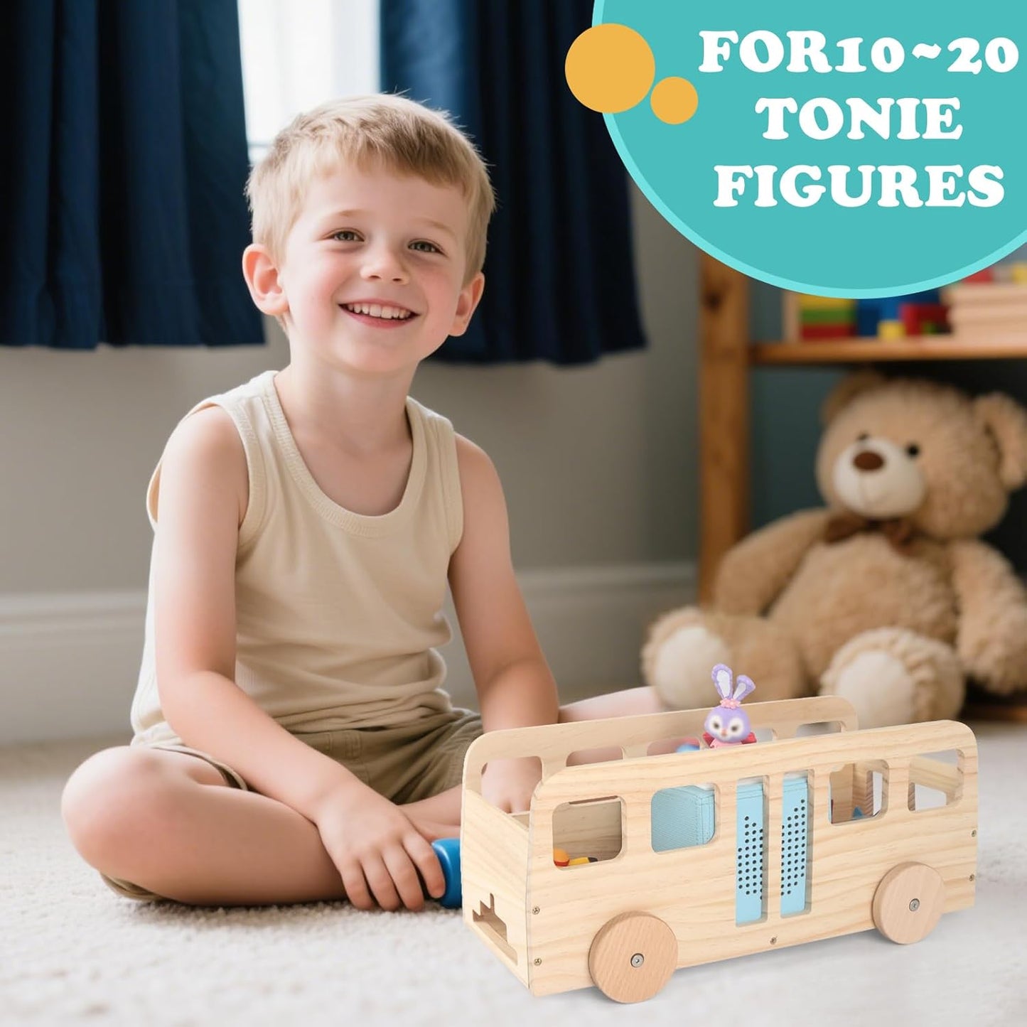 Compatible with Tonies Wooden Little Bus Shelf – Holds 20–30 Figures