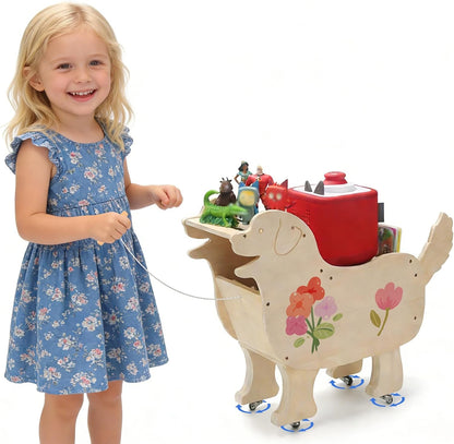 Compatible with Tonies Wooden Rolling Dog Storage Shelf – Pull-Along Toy, Holds 50+ Figures + Accessories
