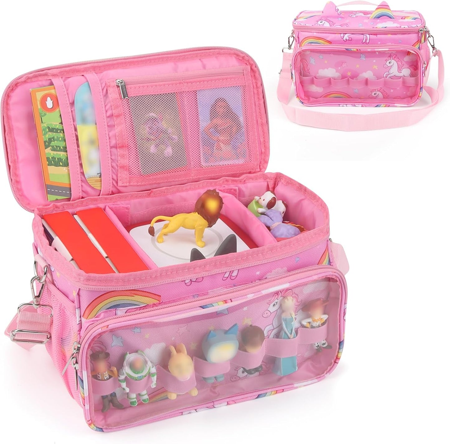 Compatible with Tonies Carrying Case – Protective Storage Bag with Adjustable Dividers, Pink