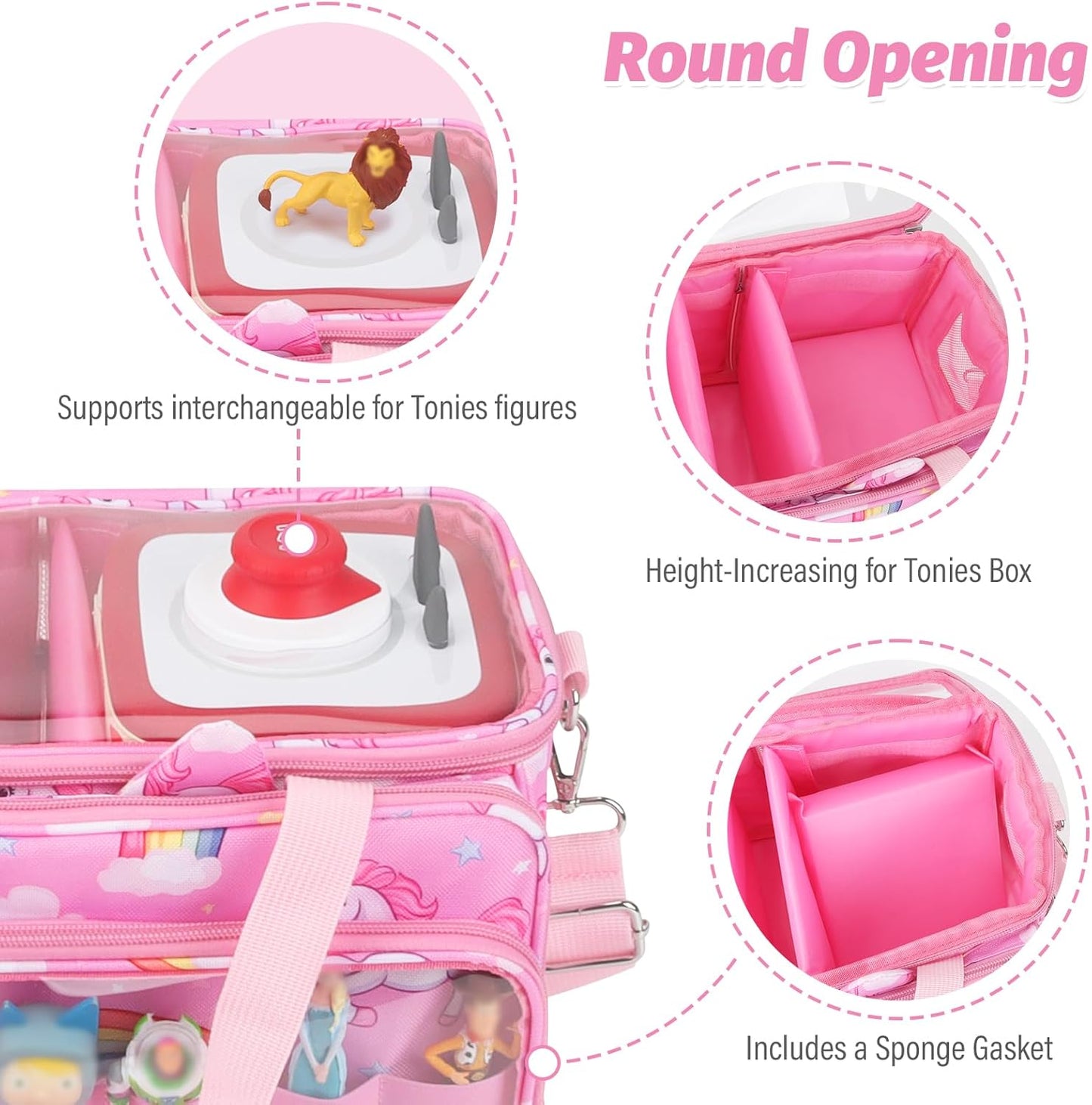 Compatible with Tonies Carrying Case – Transparent Lid Bag with Shoulder Strap, Pink