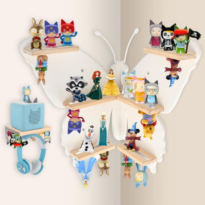Compatible with Tonies Wooden Corner Butterfly Shelf – Wall Mounted, Holds 30–40 Figures