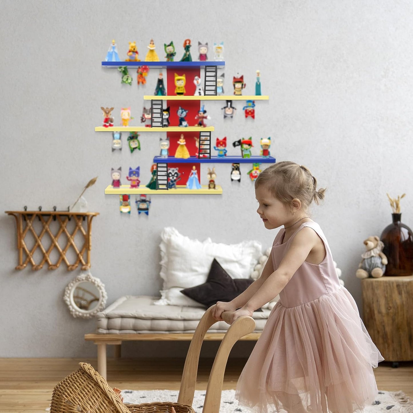Magnetisches Holz-Regal kompatibel mit Tonies – Bunt | Wandmontage, fasst 12–35 Figuren