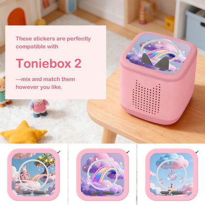 Compatible with Tonies Decorative Skins – 3 Fantasy Stickers (Bunny & Rainbow)