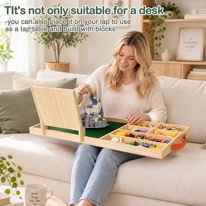 Wooden Building Tray with Felt Mat & Sorting Compartments