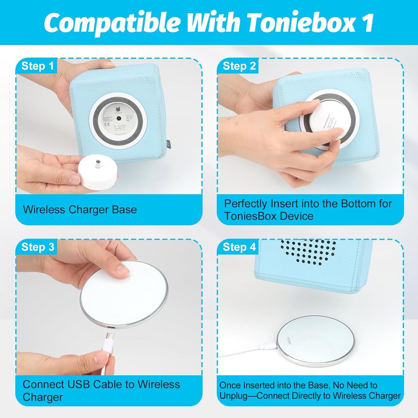 Kompatibel mit Tonies Wireless Charging Base – Verwandelt das Original-Ladegerät in eine Drop-and-Charge-Station, inkl. USB-Kabel