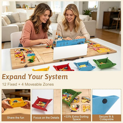 Tri-Fold Wooden Building Tray with 16 Sorting Zones