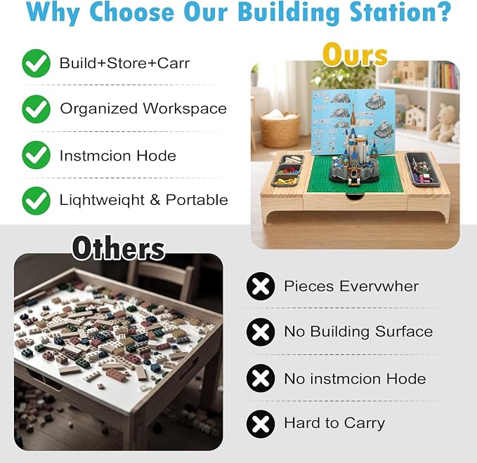 Wooden Building Lap Desk with Storage & Instruction Holder