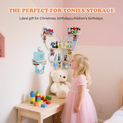 Compatible with Tonies Wooden Corner Butterfly Shelf – Wall Mounted, Holds 30–40 Figures