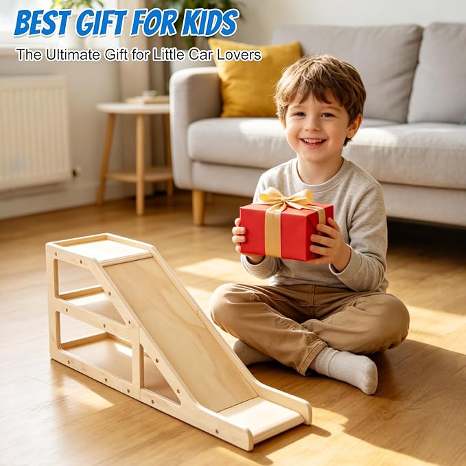 3-Tier Wooden Car Garage – Holds 60+ Cars, Racetrack & DIY Paintable