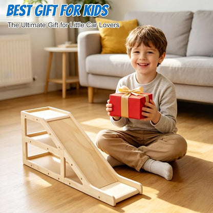 3-Tier Wooden Car Garage – Holds 60+ Cars, Racetrack & DIY Paintable