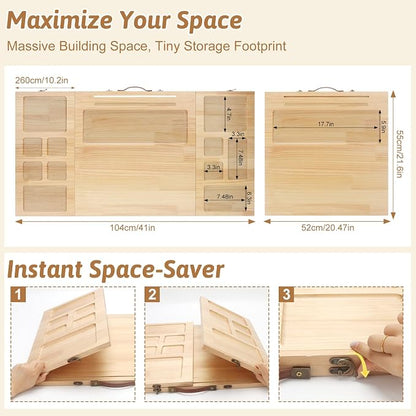 Tri-Fold Wooden Building Tray with 16 Sorting Zones